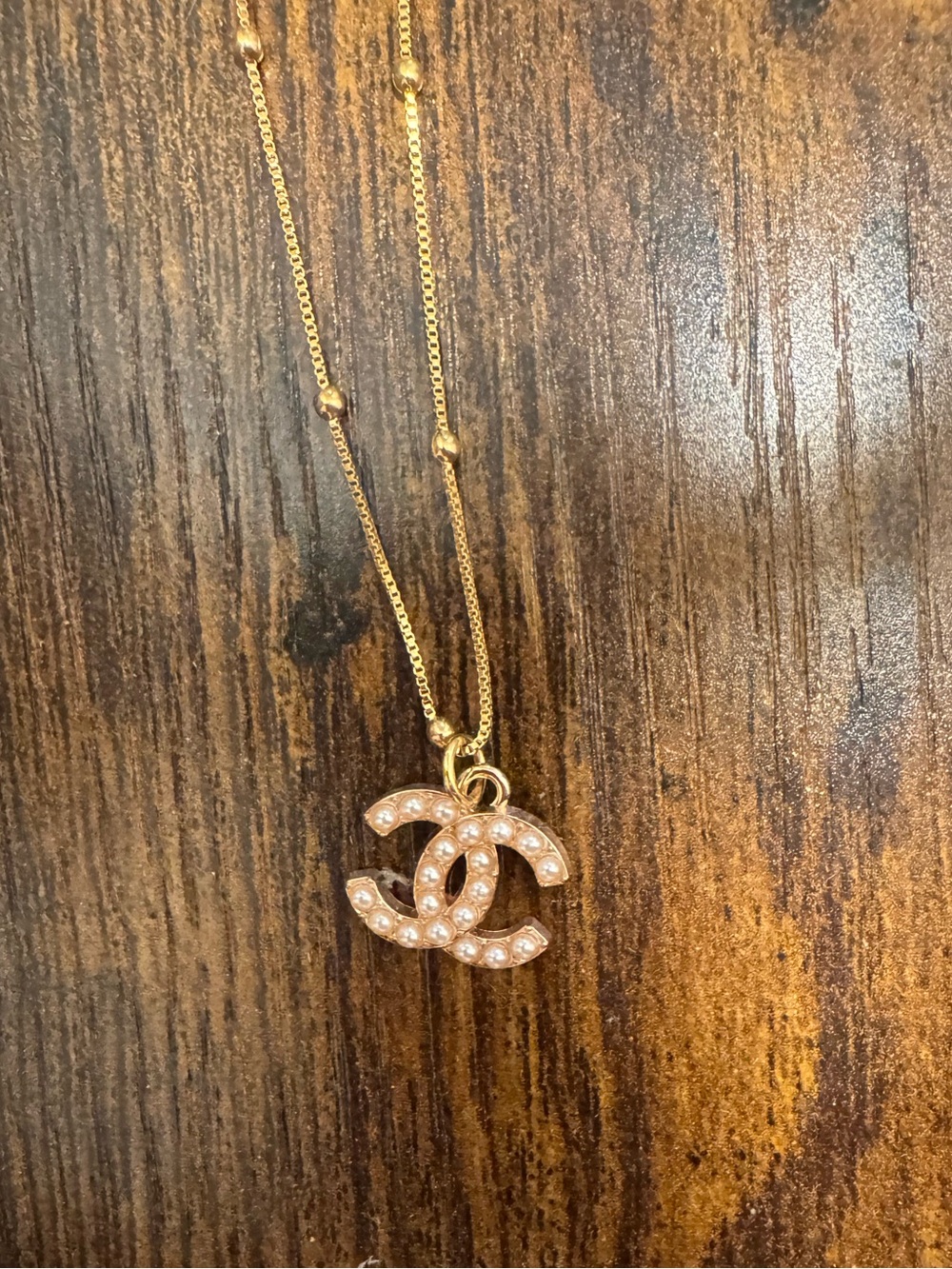 Inspired Rose Gold Double C Pendant Necklace with Pearls